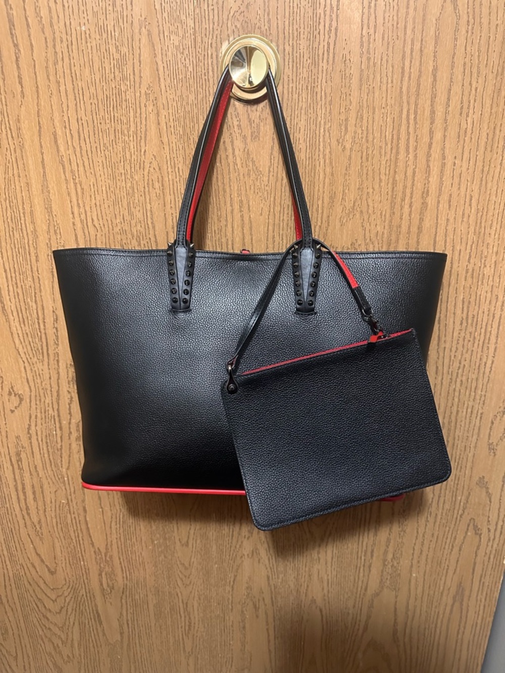 Christian Louboutin Black Tote with Red Trim and Matching Pouch